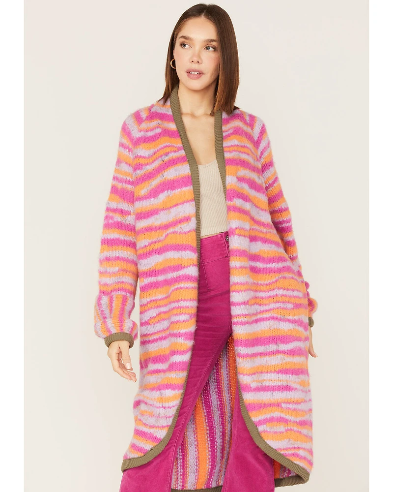Free People Women's Pink Tiger Knit Duster