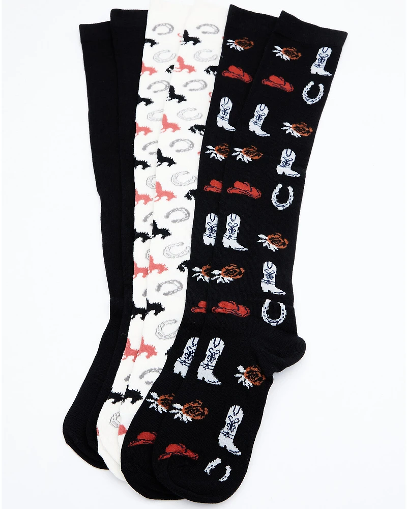 Shyanne Women's Cowgirl Gear Knee High Socks - 3 Pack
