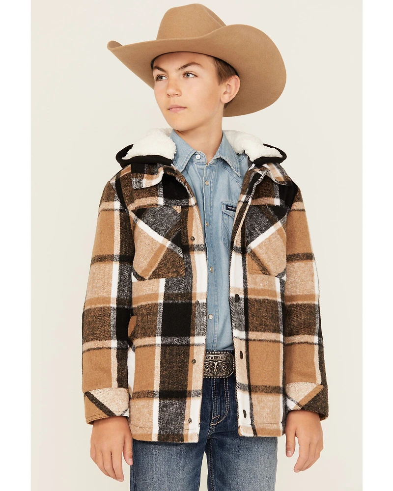Urban Republic Boys' Plaid Print Sherpa Lined Snap Hooded Shacket