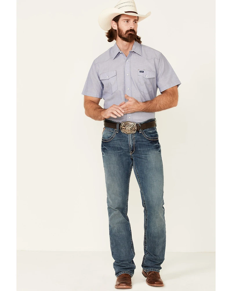 Wrangler Men's Solid Chambray Short Sleeve Work Shirt