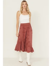 Wild Moss Women's Embroidered Panel Midi Skirt