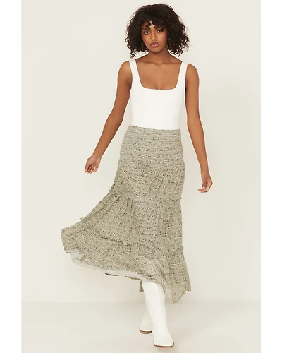 Rock & Roll Denim Women's Floral Print Tiered Maxi Skirt