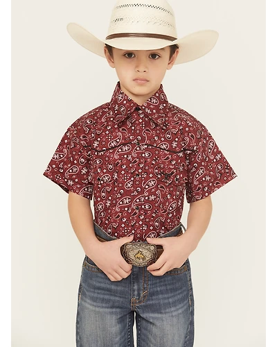 Cowboy Hardware Boys' Paisley Print Short Sleeve Snap Stretch Western Shirt