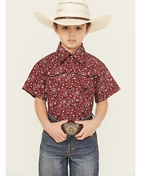 Cowboy Hardware Boys' Paisley Print Short Sleeve Snap Stretch Western Shirt
