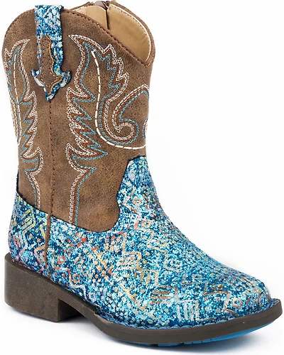 Roper Toddler Girls' Glitter Southwestern Western Boots - Square Toe