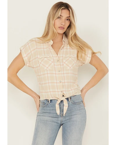 Shyanne Women's Plaid Print Tie-Front Camp Shirt