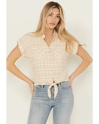Shyanne Women's Plaid Print Tie-Front Camp Shirt
