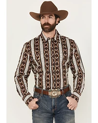 Wrangler Men's Checotah Southwestern Striped Print Long Sleeve Pearl Snap Western Shirt