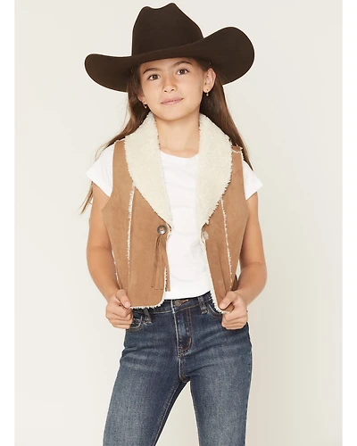 Shyanne Girls' Sherpa Lined Concho Closure Faux Suede Vest