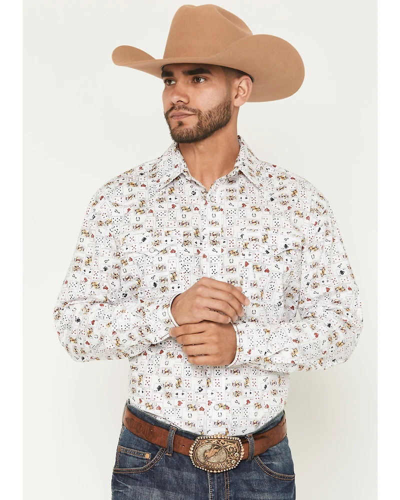 Panhandle Slim Men's Rough Stock Vegas Print Long Sleeve Snap Stretch Western Shirt