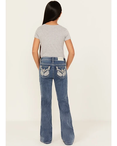 Miss Me Girls' Light Wash Wing Pocket Bootcut Stretch Denim Jeans