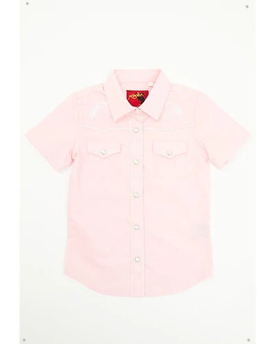Rodeo Clothing Girls' Horse Embroidered Short Sleeve Pearl Snap Western Shirt