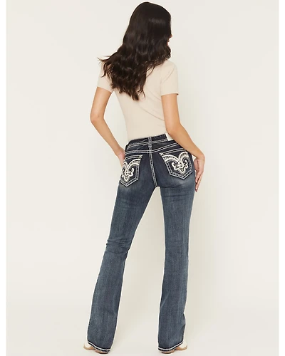 Grace LA Women's Medium Wash Mid Rise Embellished Bootcut Denim Jeans