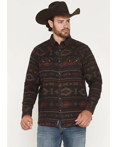 Moonshine Spirit Men's Antler Southwestern Print Long Sleeve Snap Flannel Shirt
