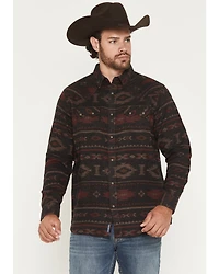 Moonshine Spirit Men's Antler Southwestern Print Long Sleeve Snap Flannel Shirt