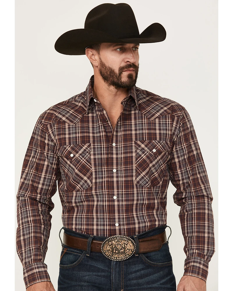 Rough Stock by Panhandle Men's Plaid Print Long Sleeve Pearl Snap Western Shirt