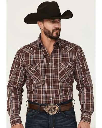 Rough Stock by Panhandle Men's Plaid Print Long Sleeve Pearl Snap Western Shirt