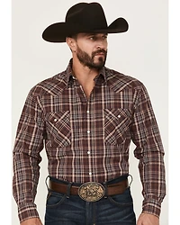 Rough Stock by Panhandle Men's Plaid Print Long Sleeve Pearl Snap Western Shirt
