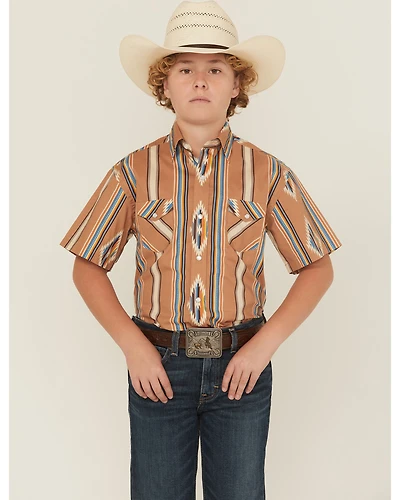 Panhandle Slim Boys' Southwestern Striped Print Short Sleeve Snap Western Shirt