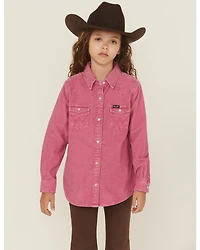 Wrangler Girls' Corduroy Long Sleeve Snap Western Shirt