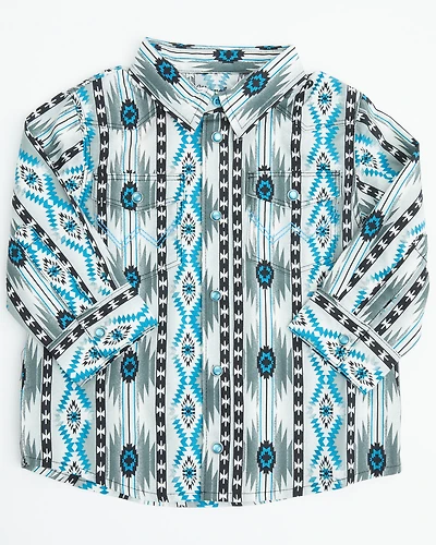 Wrangler Toddler Boys' Southwestern Print Long Sleeve Snap Western Shirt