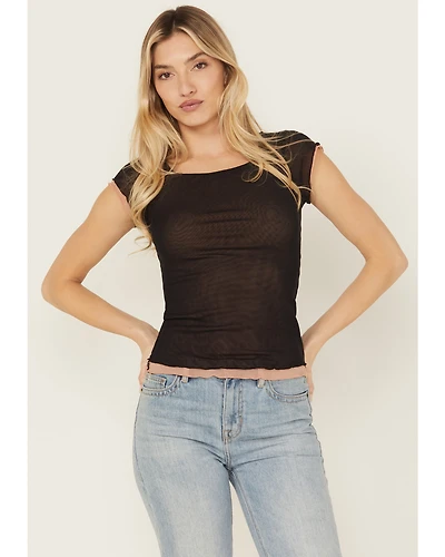 Free People Women's Double Take Short Sleeve Mesh Tee