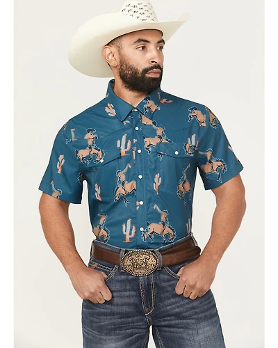 Rock & Roll Denim Men's Tek Bronco Print Short Sleeve Pearl Snap Western Shirt