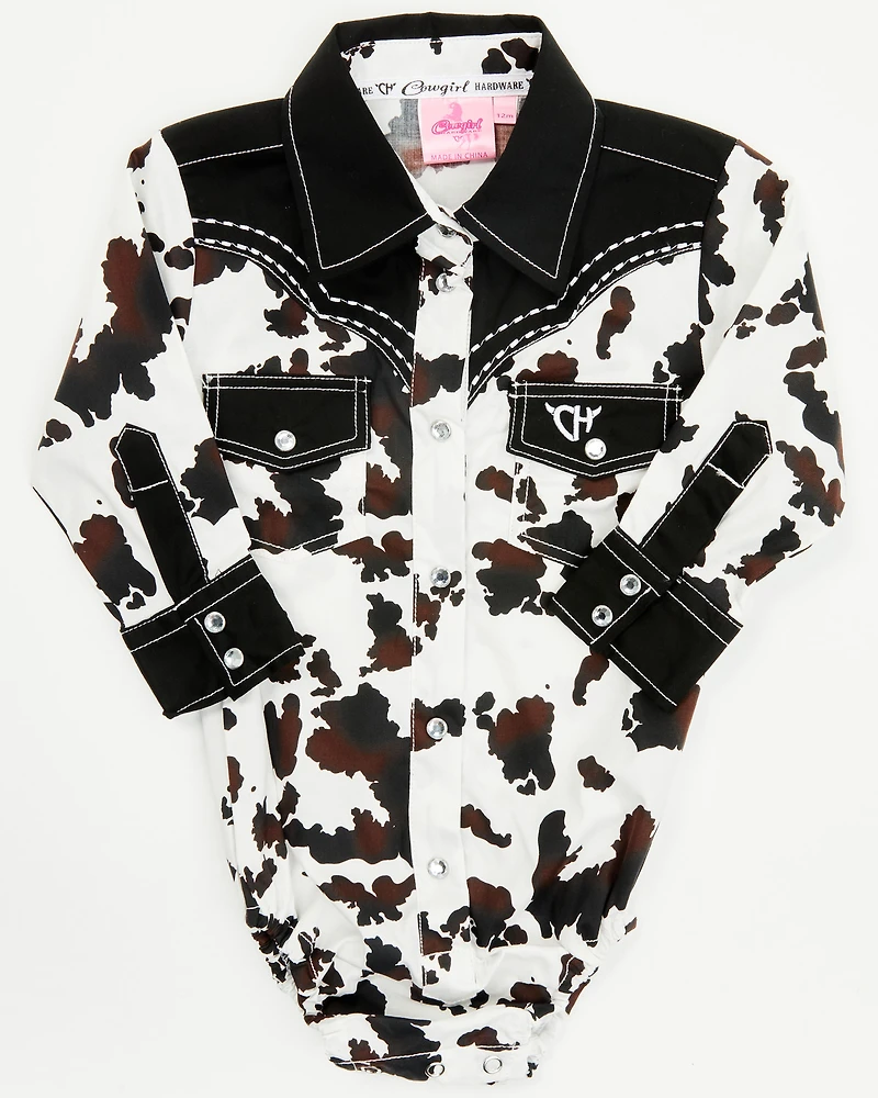 Cowgirl Hardware Infant Girls' Moody Cow Print Long Sleeve Snap Onesie