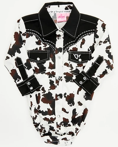 Cowgirl Hardware Infant Girls' Moody Cow Print Long Sleeve Snap Onesie