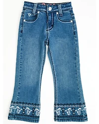 Cowgirl Hardware Toddler Girls' Medium Wash Running Horse Embroidered Bootcut Stretch Denim Jeans
