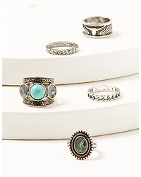 Shyanne Women's Silver Longhorn & Turquoise Abalone 5-piece Ring Set