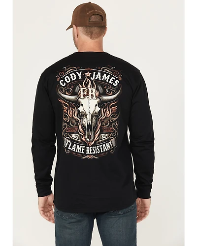 Cody James Men's FR Flaming Skull Long Sleeve Graphic Work T-Shirt