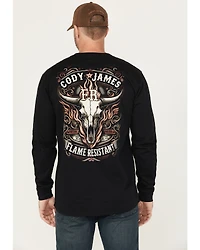 Cody James Men's FR Flaming Skull Long Sleeve Graphic Work T-Shirt
