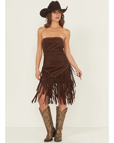 Blue B Women's Fringe Faux Suede Strapless Mini Dress