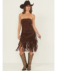 Blue B Women's Fringe Faux Suede Strapless Mini Dress