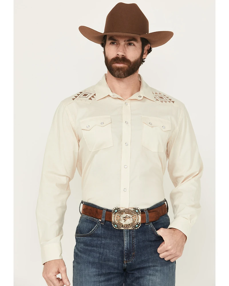 Panhandle Men's Solid Embroidered Long Sleeve Snap Western Shirt