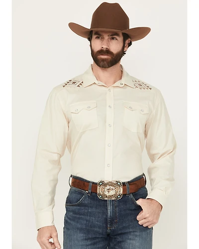 Panhandle Men's Solid Embroidered Long Sleeve Snap Western Shirt