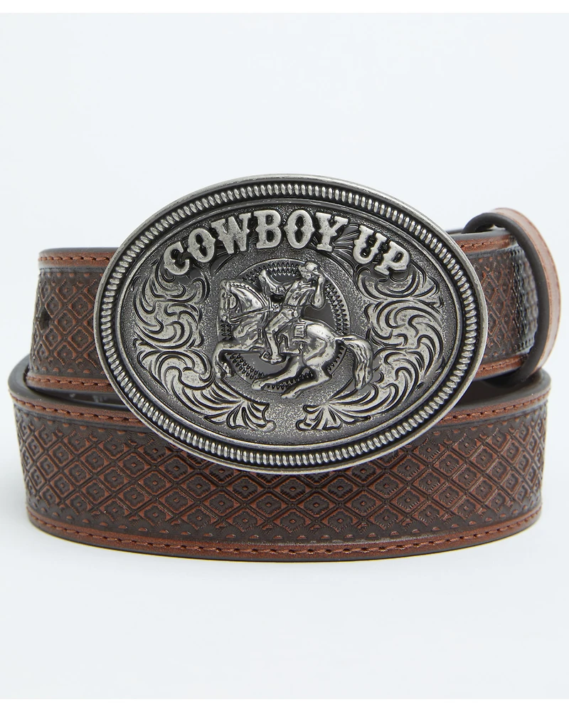 Cody James Boys' Basket Weave Cowboy Up Buckle Belt