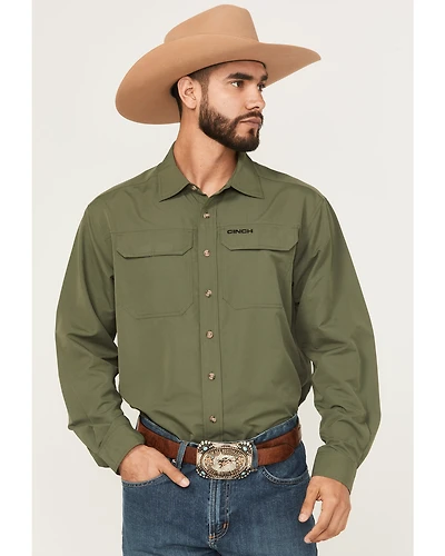 Cinch Men's Solid Long Sleeve Button-Down Performance Stretch Western Shirt