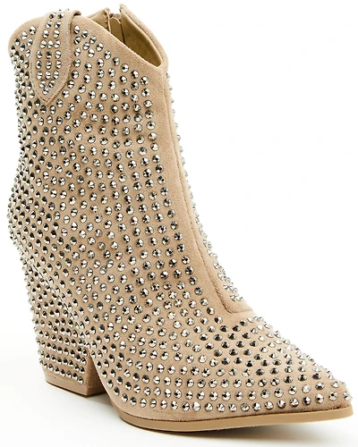 Very G Women's Swagger Rhinestone Booties - Snip Toe