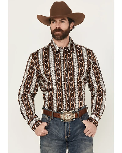 Wrangler Men's Checotah Southwestern Striped Print Long Sleeve Pearl Snap Western Shirt