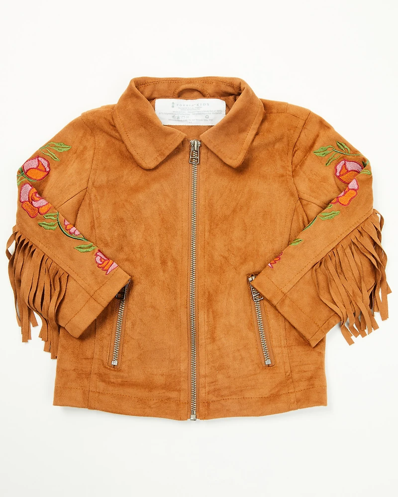 Fornia Toddler Girls' Floral Embroidered Fringe Jacket