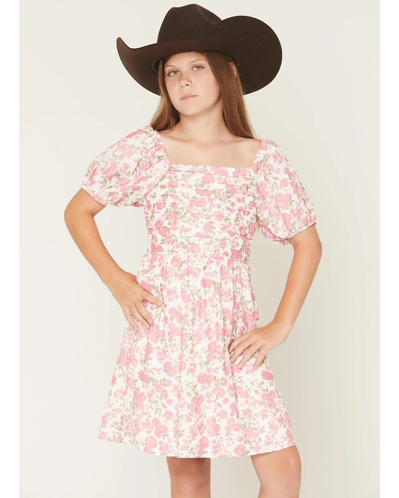 Trixxi Little Girls' Floral Print Puff Sleeve Midi Dress