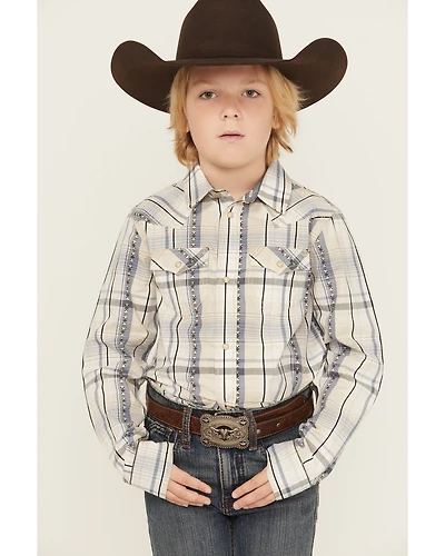 Cody James Boys' Wind Plaid Print Long Sleeve Snap Western Shirt