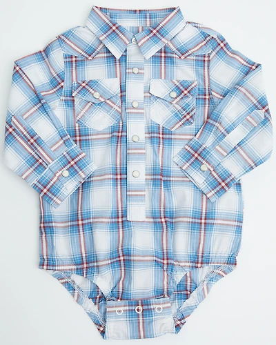 Wrangler Infant Boys' Plaid Print Long Sleeve Snap Western Onesie