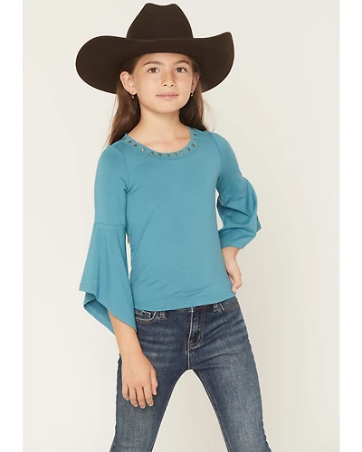 Shyanne Girls' Solid Studded Long Bell Sleeve Shirt