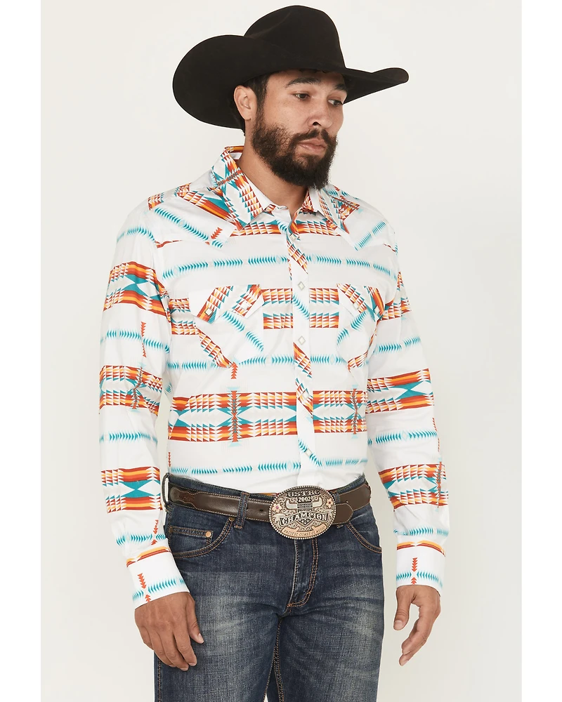 Rock & Roll Denim Men's Southwestern Print Long Sleeve Snap Stretch Western Shirt