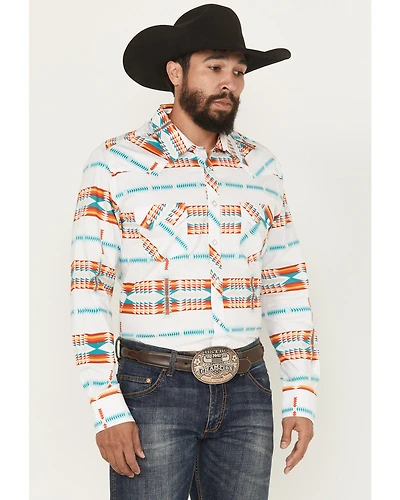 Rock & Roll Denim Men's Southwestern Print Long Sleeve Snap Stretch Western Shirt