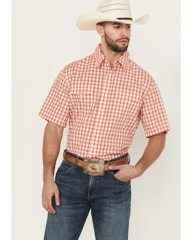 Wrangler Men's Plaid Print Short Sleeve Pearl Snap Western Shirt - Big