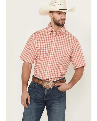 Wrangler Men's Plaid Print Short Sleeve Pearl Snap Western Shirt - Big